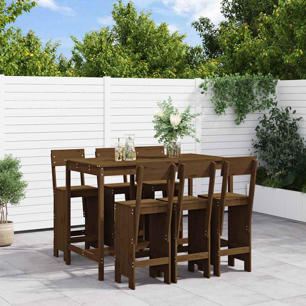 7 Piece Garden Bar Set Solid Wood Pine Honey brown pine
