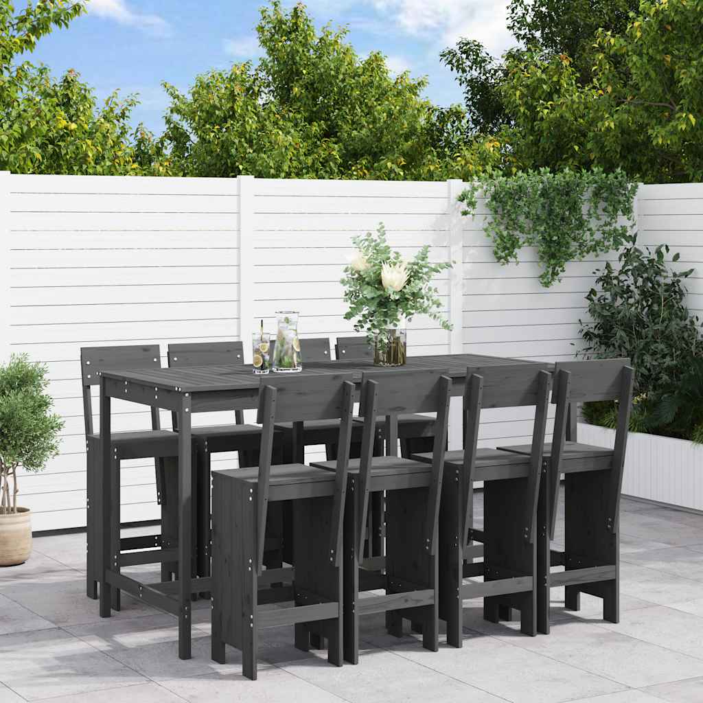 9 Piece Garden Bar Set Solid Wood Pine Grey pine