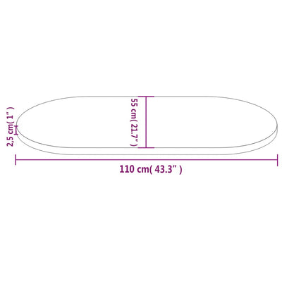 Table Top White 110x55x2.5 cm Solid Wood Pine Oval