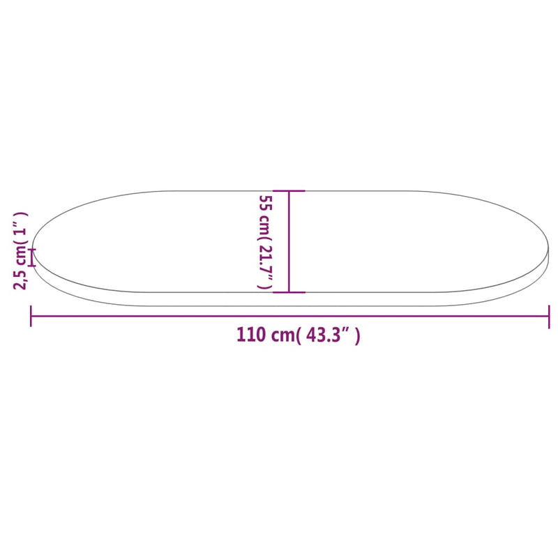 Table Top White 110x55x2.5 cm Solid Wood Pine Oval