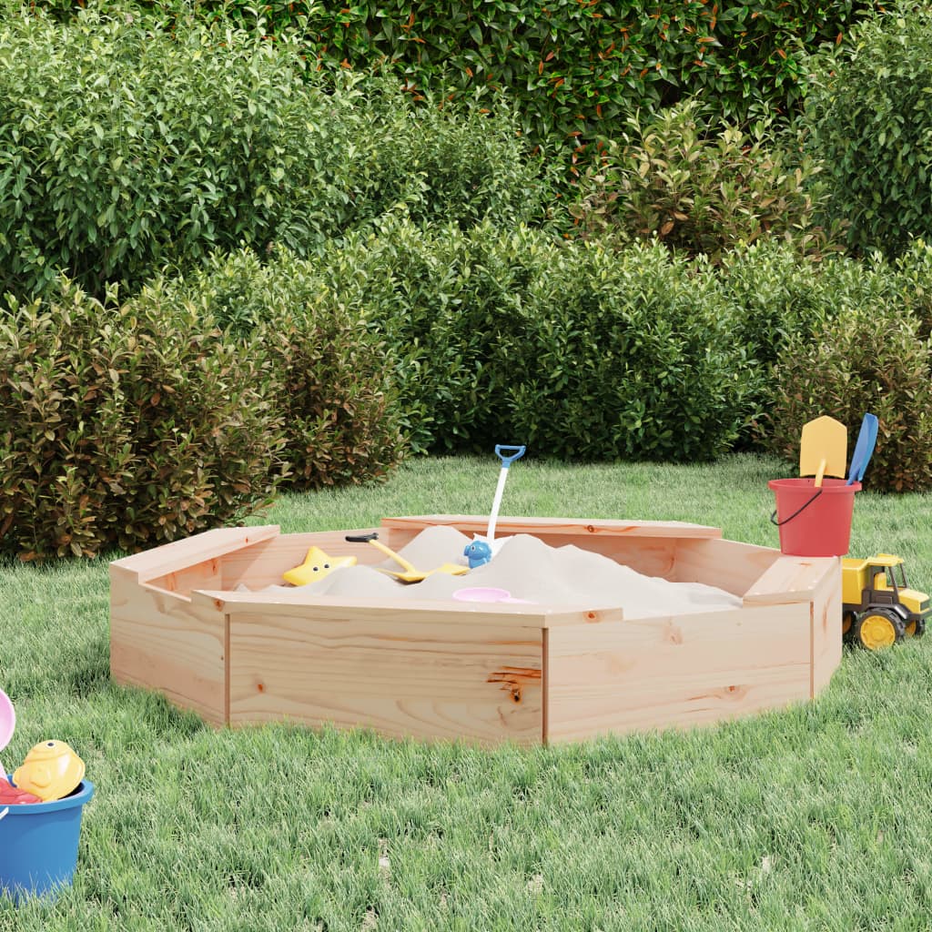 vidaXL Sandbox with Seats Octagon Solid Wood Pine 1