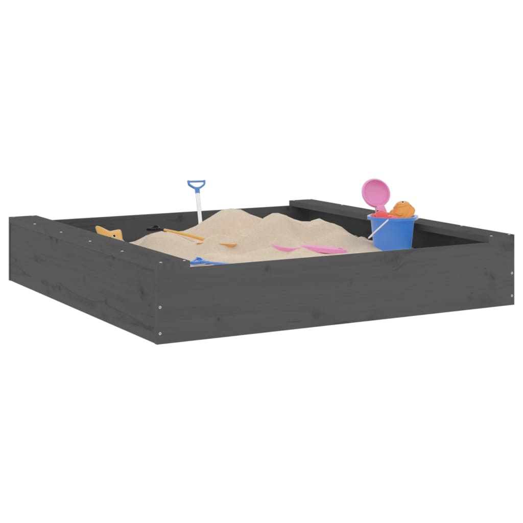 vidaXL Sandbox with Seats Grey Square Solid Wood Pine 3