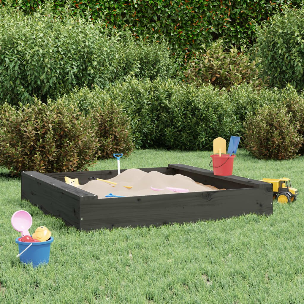 vidaXL Sandbox with Seats Grey Square Solid Wood Pine 1