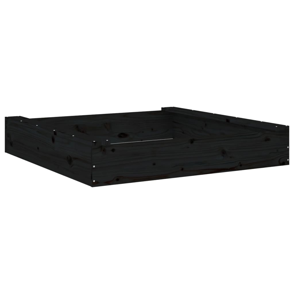 vidaXL Sandbox with Seats Black Square Solid Wood Pine 6