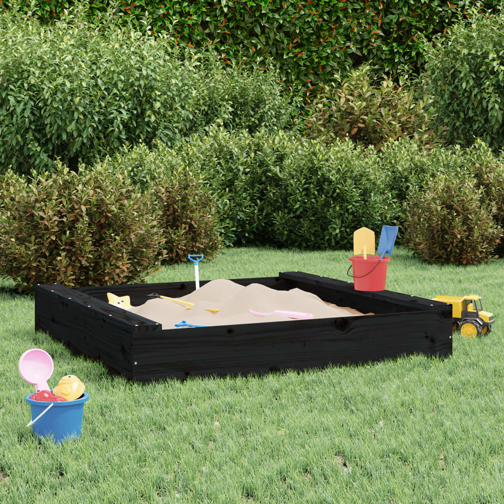 vidaXL Sandbox with Seats Black Square Solid Wood Pine 1
