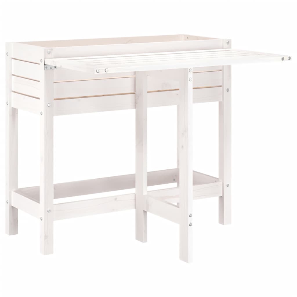 vidaXL Garden Planter with Folding Tabletop White Solid Wood Pine 2