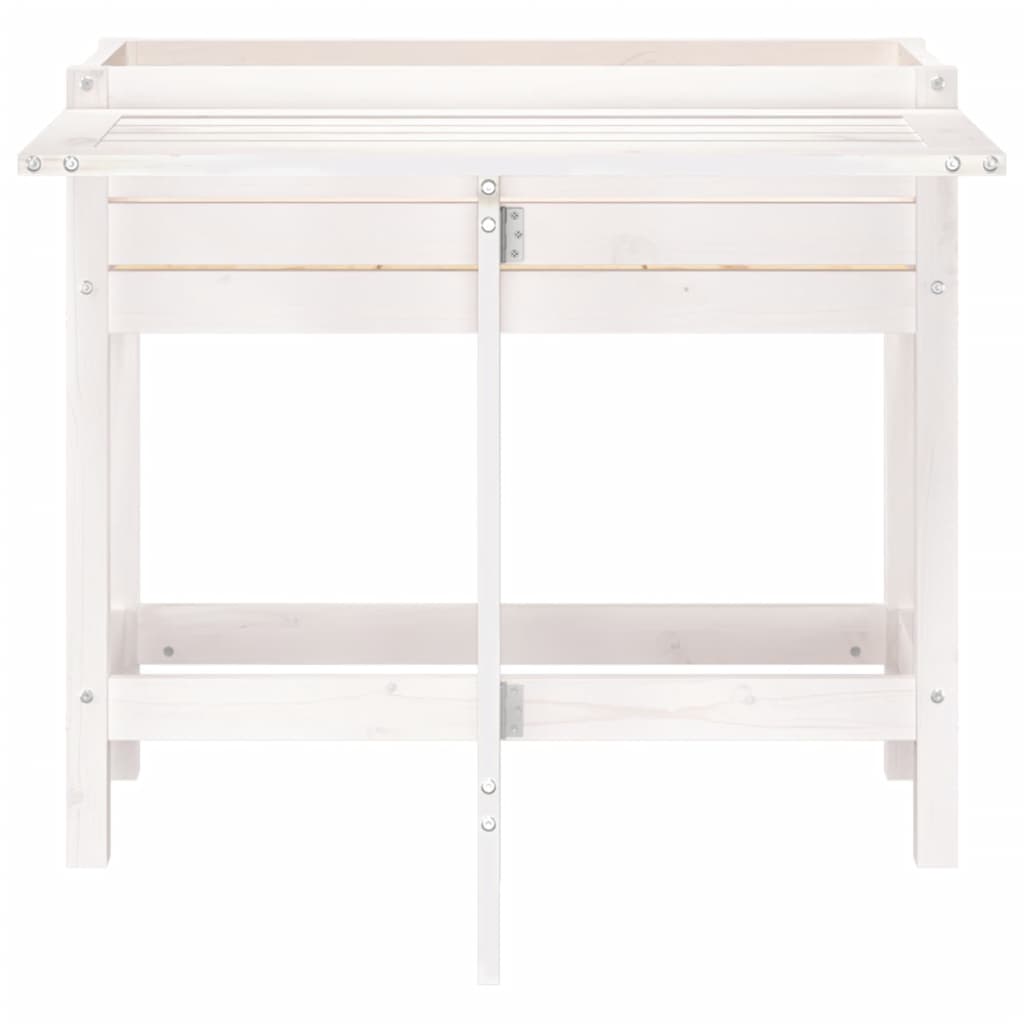 vidaXL Garden Planter with Folding Tabletop White Solid Wood Pine 4