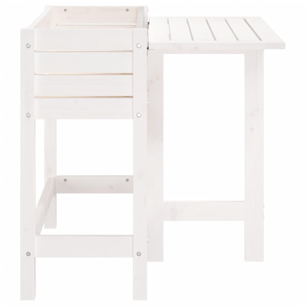 vidaXL Garden Planter with Folding Tabletop White Solid Wood Pine 5