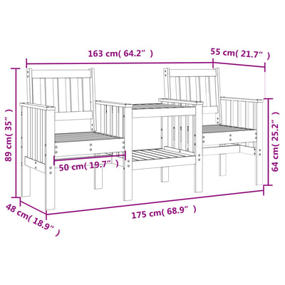 Garden Bench with Table 2-Seater Solid Wood Pine