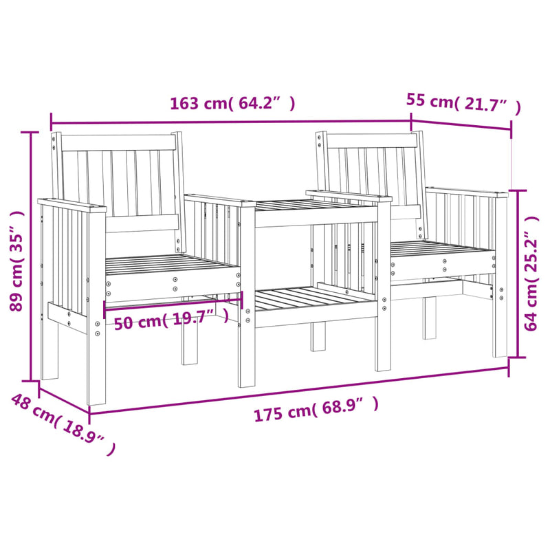 Garden Bench with Table 2-Seater Solid Wood Pine