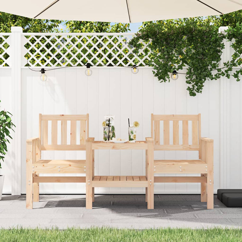 Garden Bench with Table 2-Seater Solid Wood Pine