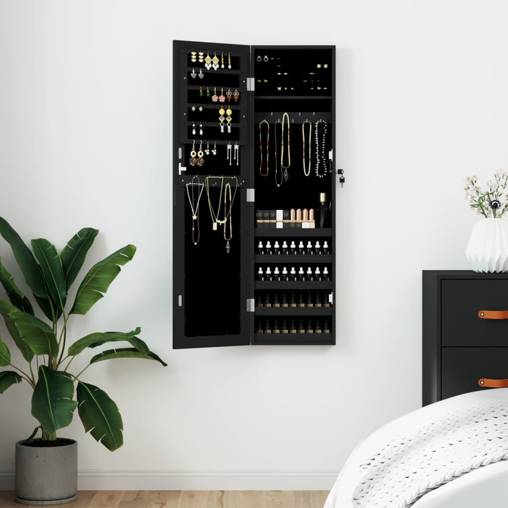 Mirror Jewellery Cabinet Wall Mounted 30x8,5x106 cm Black