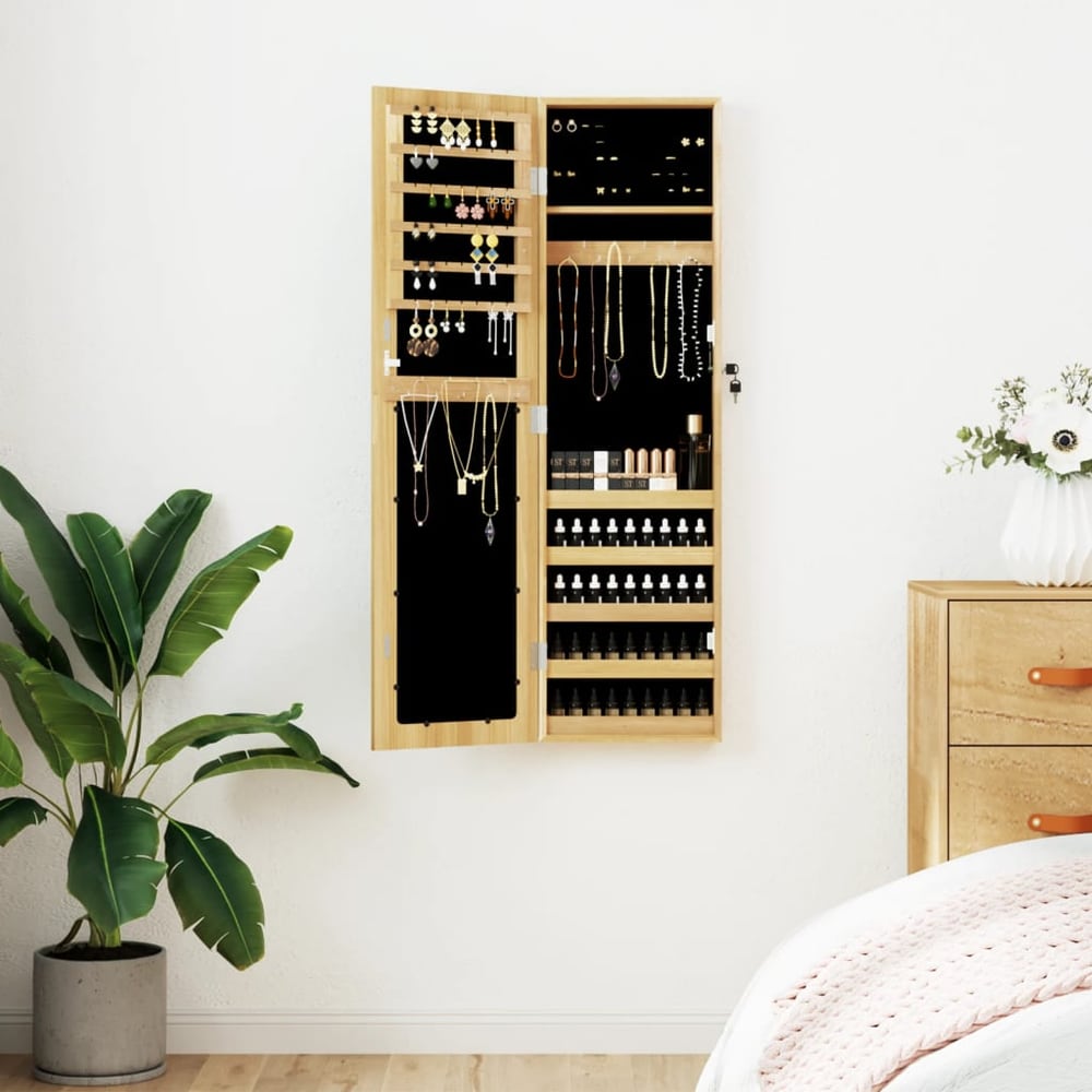 Mirror Jewellery Cabinet Wall Mounted 30x8,5x106 cm Brown