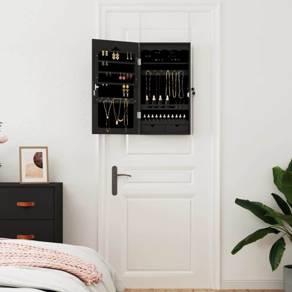 vidaXL Mirror Jewellery Cabinet Wall Mounted Black 37.5x10x67 cm 3