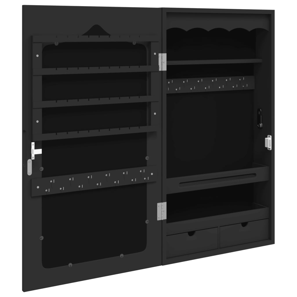 vidaXL Mirror Jewellery Cabinet Wall Mounted Black 37.5x10x67 cm 5