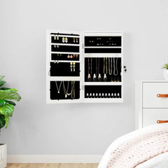vidaXL Mirror Jewellery Cabinet with LED Lights Wall Mounted White 1