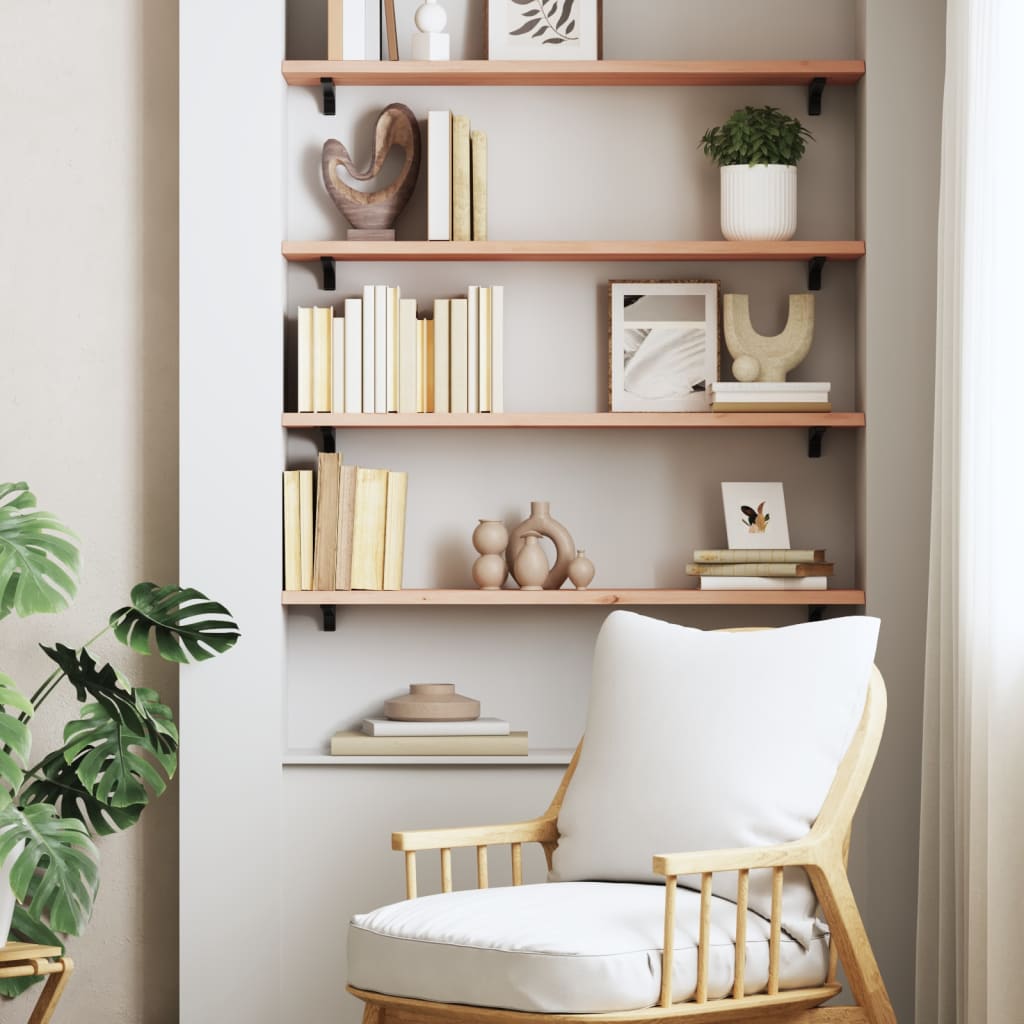 vidaXL Wall Shelf 100x20x2 cm Untreated Solid Wood Oak 3