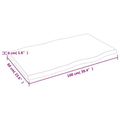 Table Top 100x60x(2-4) cm Untreated Solid Wood Live Edge