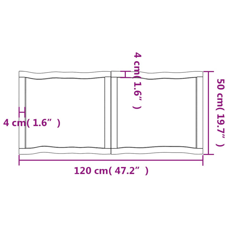 Table Top 120x50x(2-4) cm Untreated Solid Wood Live Edge