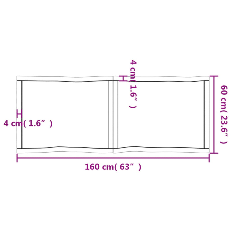 Table Top 160x60x(2-4) cm Untreated Solid Wood Live Edge