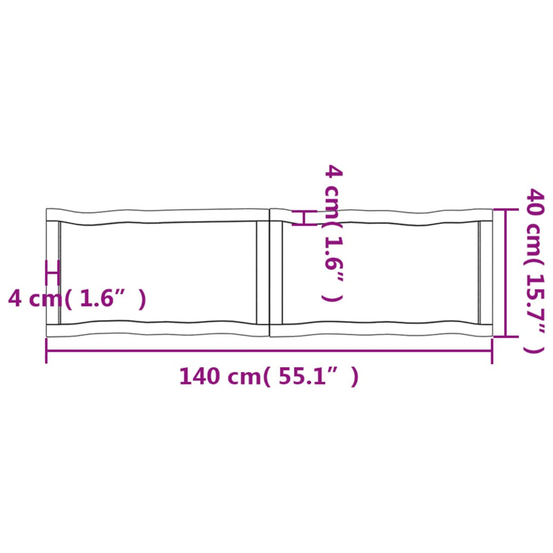 Table Top Light Brown 140x40x(2-6)cm Treated Solid Wood Live Edge