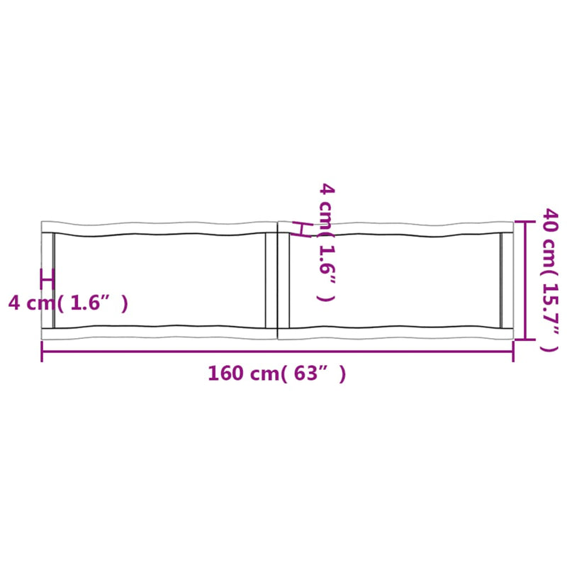 Table Top Light Brown 160x40x(2-4)cm Treated Solid Wood Live Edge