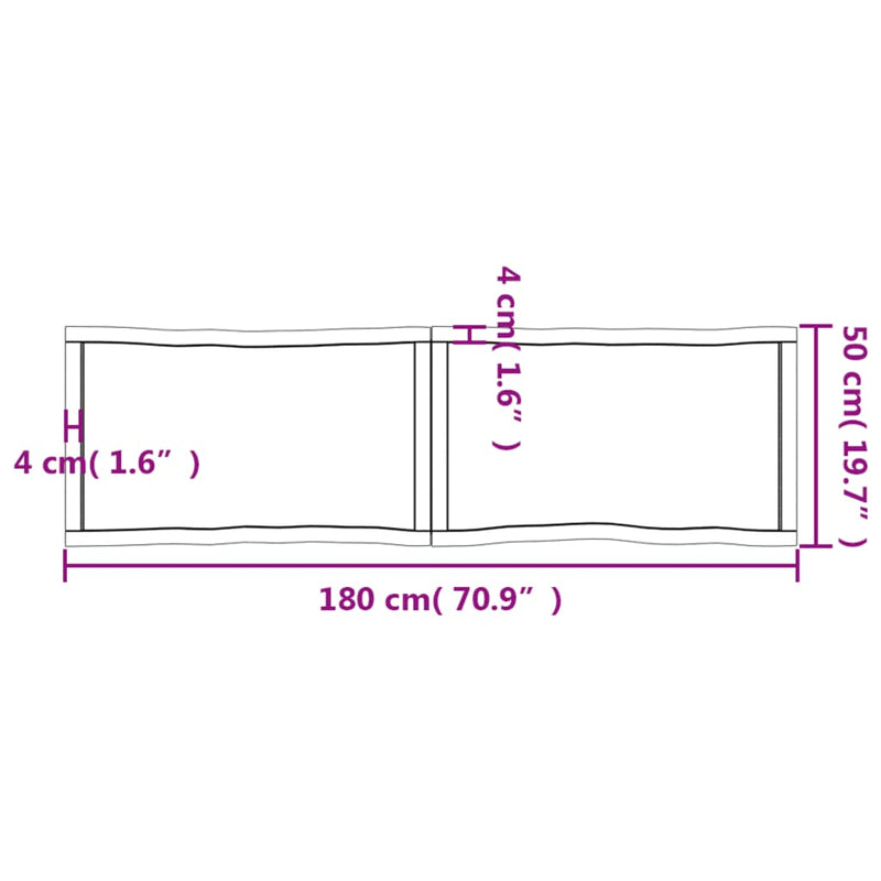 Table Top Light Brown 180x50x(2-4)cm Treated Solid Wood Live Edge