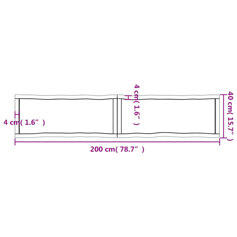 Table Top Light Brown 200x40x(2-6)cm Treated Solid Wood Live Edge