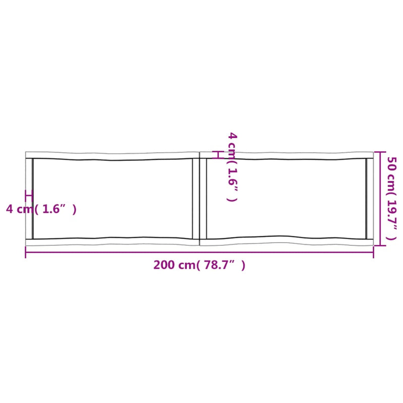 Table Top Light Brown 200x50x(2-4)cm Treated Solid Wood Live Edge