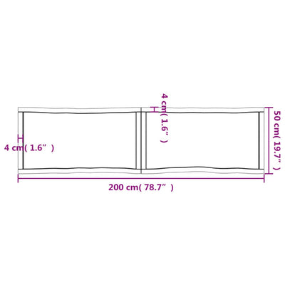 Table Top Light Brown 200x50x(2-6)cm Treated Solid Wood Live Edge