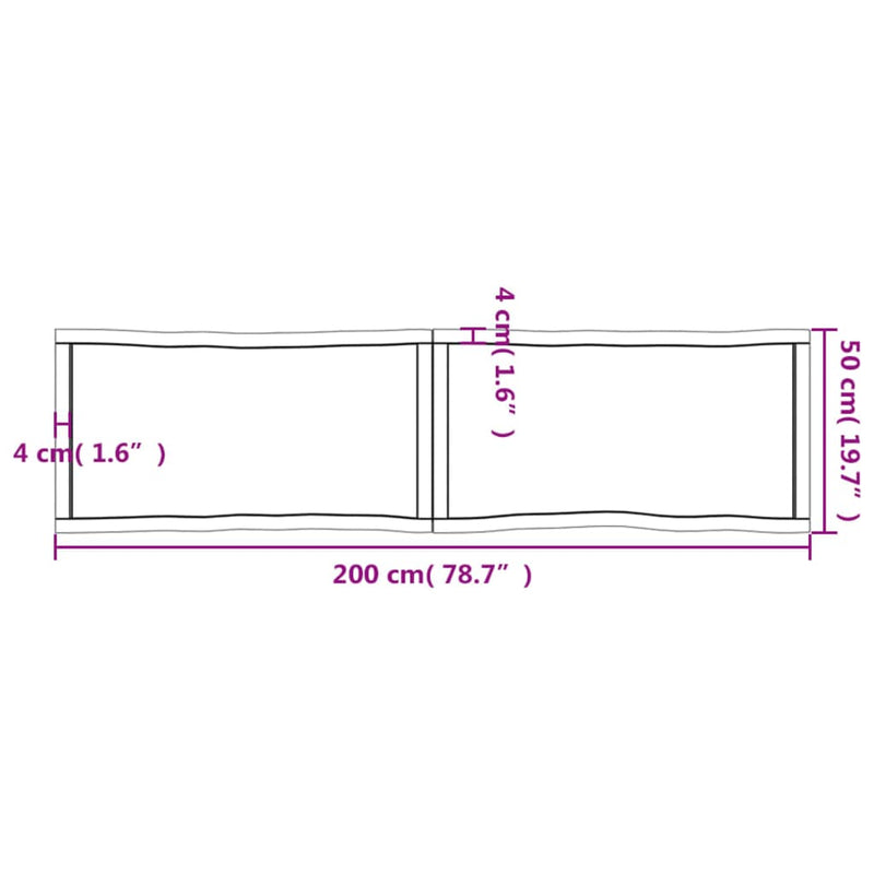 Table Top Light Brown 200x50x(2-6)cm Treated Solid Wood Live Edge