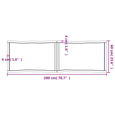 Table Top Light Brown 200x60x(2-4)cm Treated Solid Wood Live Edge