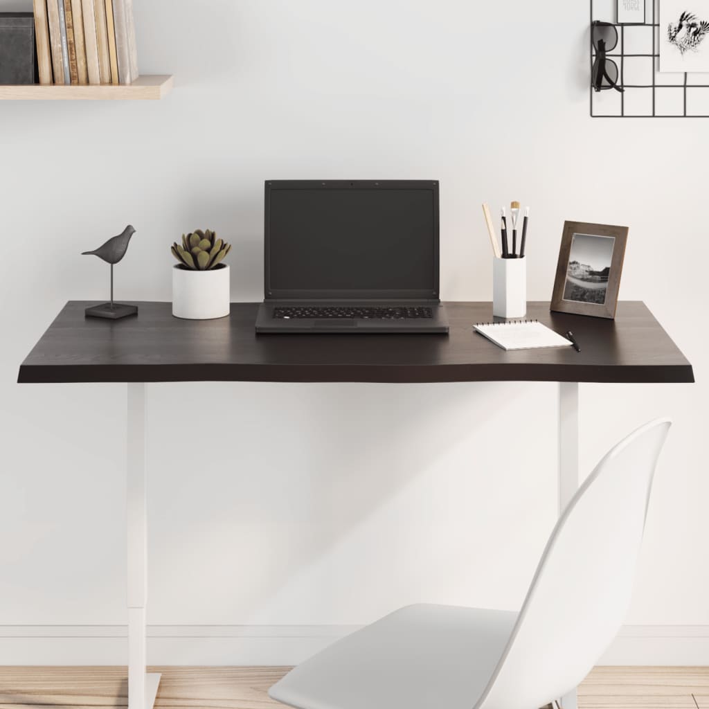 vidaXL Table Top Dark Brown 100x60x2 cm Treated Solid Wood Oak Live Edge 1