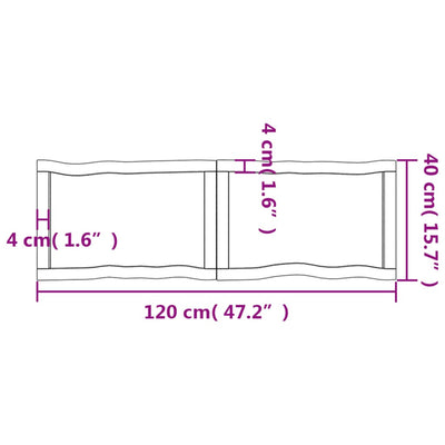 Table Top Dark Brown 120x40x(2-4) cm Treated Solid Wood Live Edge