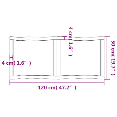 Table Top Dark Brown 120x50x(2-4) cm Treated Solid Wood Live Edge