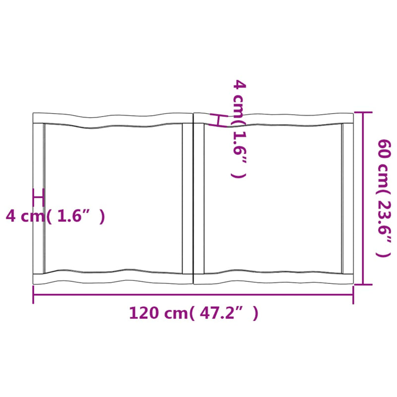 Table Top Dark Brown 120x60x(2-4) cm Treated Solid Wood Live Edge