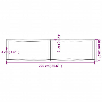 Table Top Dark Brown 220x50x(2-4) cm Treated Solid Wood Live Edge