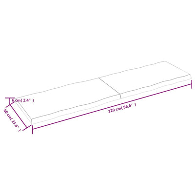 Table Top Dark Brown 220x60x(2-6) cm Treated Solid Wood Live Edge