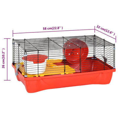 Hamster Cage Red 58x32x36 cm Polypropylene and Metal