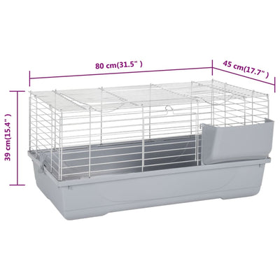 Small Animal Cage Grey 80x45x39 cm Polypropylene and Metal