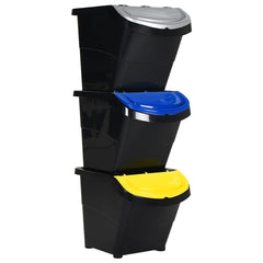 vidaXL Stackable Waste Bins with Lids 3 pcs Black PP 78 L 1