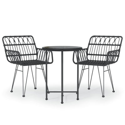 3 Piece Garden Dining Set Black Poly Rattan