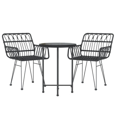 3 Piece Garden Dining Set Black Poly Rattan