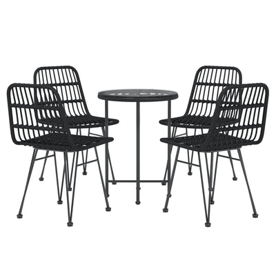 5 Piece Garden Dining Set Black Poly Rattan