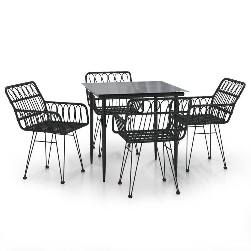 5 Piece Garden Dining Set Black Poly Rattan