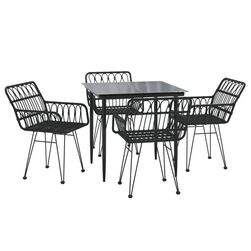 5 Piece Garden Dining Set Black Poly Rattan