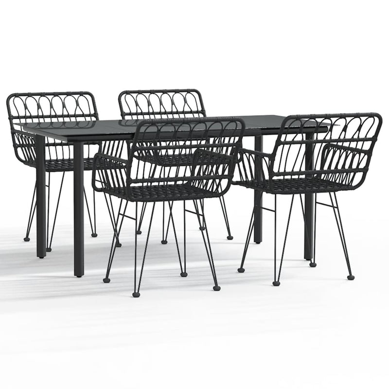 5 Piece Garden Dining Set Black Poly Rattan