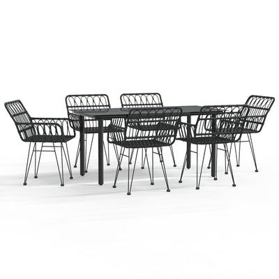 7 Piece Garden Dining Set Black Poly Rattan