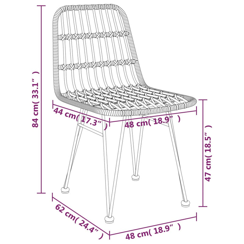 Juego de comedor de jardín de 3 piezas de ratán sintético