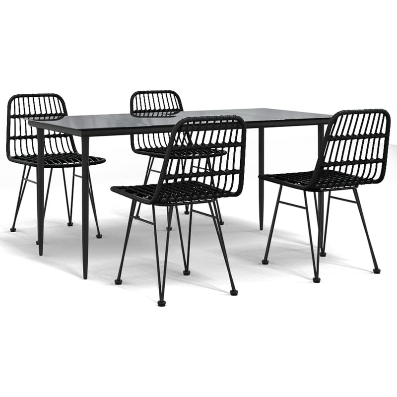 5 Piece Garden Dining Set Black Poly Rattan